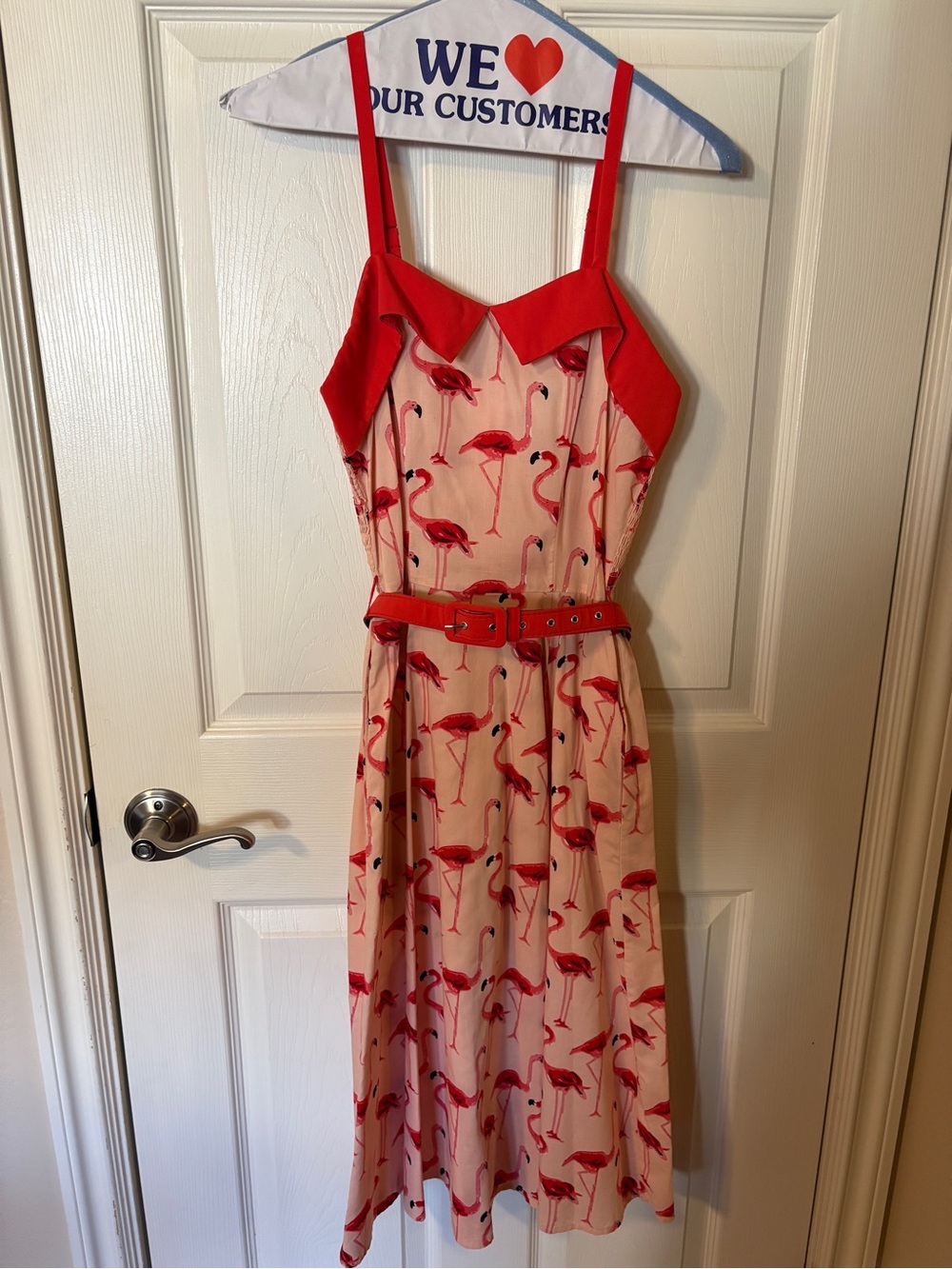 Unique Vintage Flamingo Print Sundress with Belt